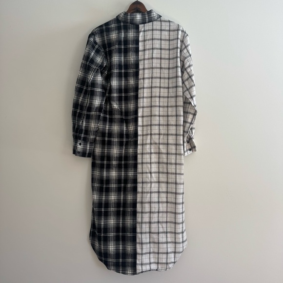 Steve Madden Rae Midi Shirt Dress Flannel in Multi Plaid Black White Size Small - Picture 7 of 9